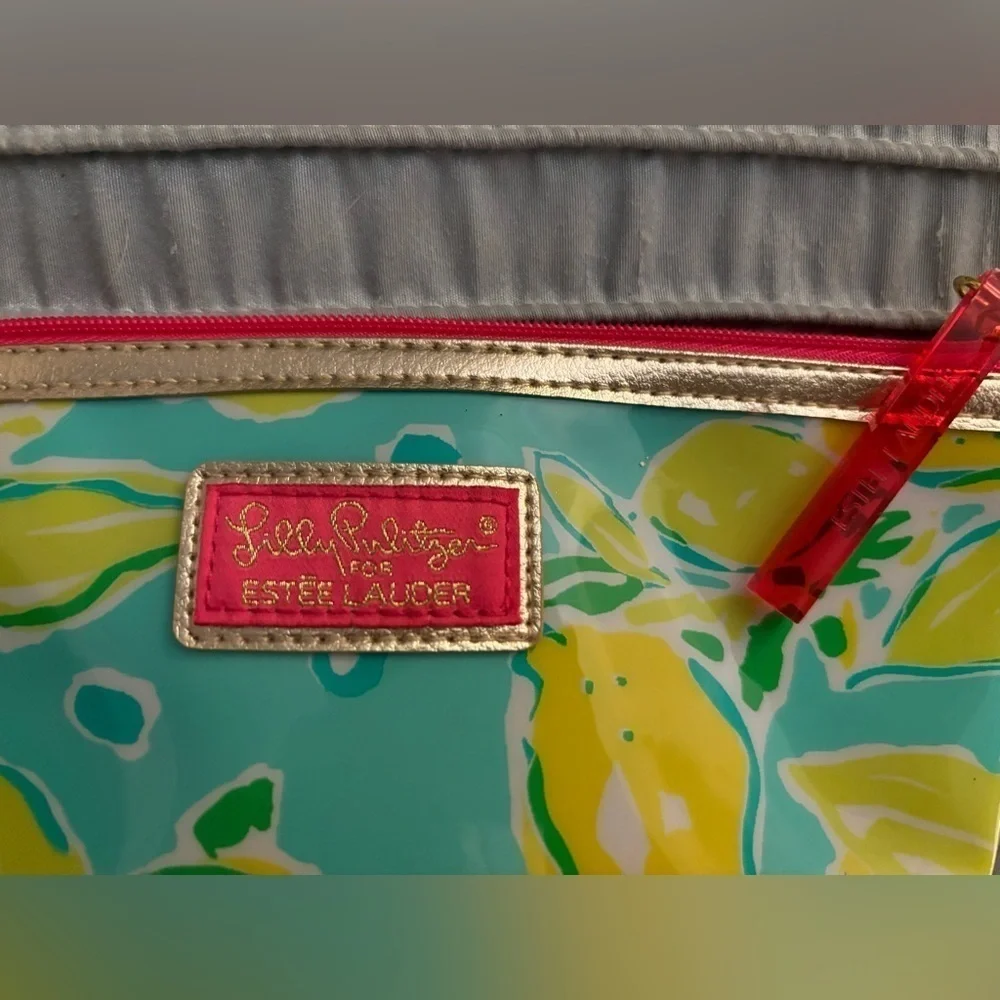 Lilly Pulitzer  Estee Lauder PVC Plastic Floral Lemon Cosmetic Makeup Bag
